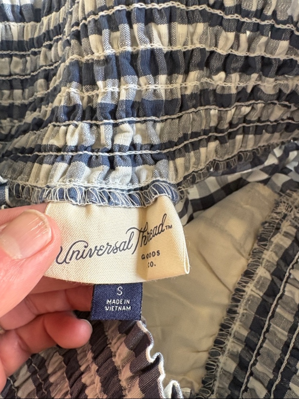 NWT Universal Thread adorable Smocked Waist Navy & White Gingham Tiered Skirt - Picture 2 of 3